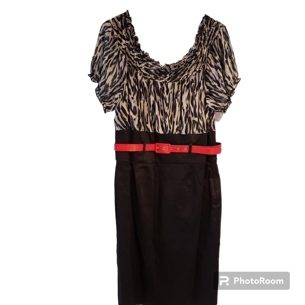 TORRID BLACK WHITE ZEBRA DRESS WITH RED BELT